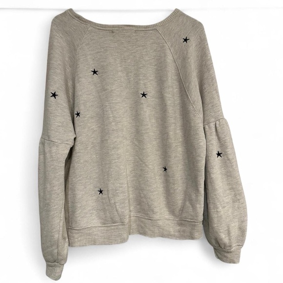 Lovestitch Embroidered Star Balloon Sleeve Sweater Medium Gray - Picture 3 of 5